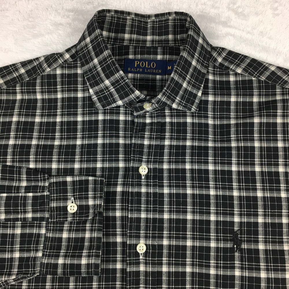 Polo Ralph Lauren Shirt Mens Medium Black/White Plaid Embroidered